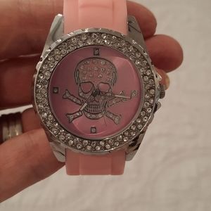 Watch pink skull face and rhinestones